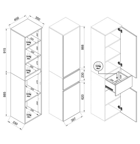 Produktbild: Badm&ouml;bel Hochschrank 165x57x33 Dreht&uuml;ren Cosila