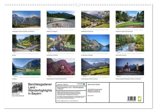Produktbild: Berchtesgadener Land - Wanderhighlights in Bayern (Wandkalender 2026 DIN A2 quer), CALVENDO Monatskalender