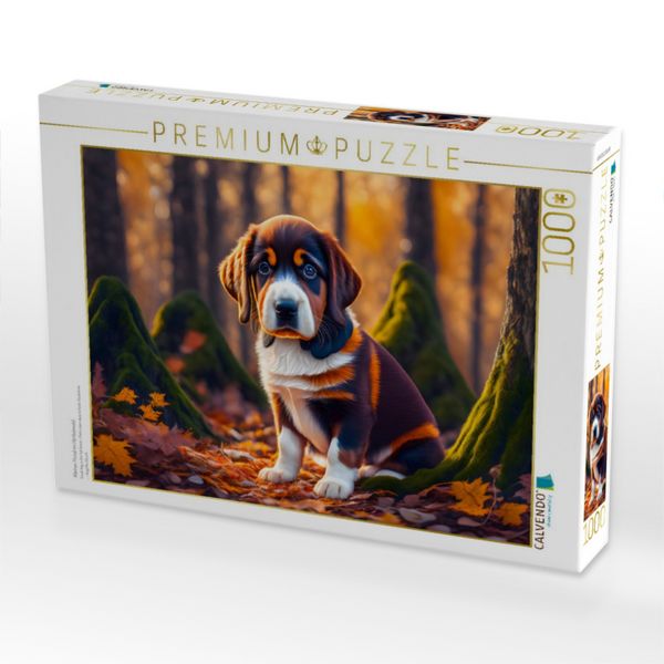 Produktbild: CALVENDO Puzzle Kleiner Hund im Herbstwald | 1000 Teile Lege-Gr&ouml;&szlig;e 64x48cm Foto-Puzzle f&uuml;r gl&uuml;ckliche Stunden