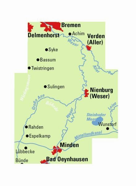 Produktbild: BVA ADFC Regionalkarte Bremen-Minden Mittelweser 1:75.000