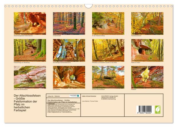 Produktbild: Der Altschlossfelsen - Gr&ouml;&szlig;te Felsformation der Pfalz im herbstlichen Farbspiel (Wandkalender 2026 DIN A3 quer), CALVENDO Monatskalender