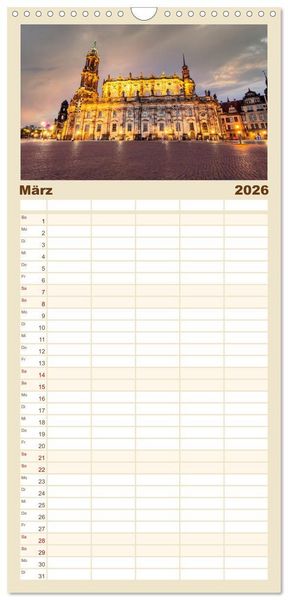 Produktbild: Familienplaner 2026 - Dresden und Elbsandsteingebirge mit 5 Spalten (Wandkalender, 21 x 45 cm) CALVENDO