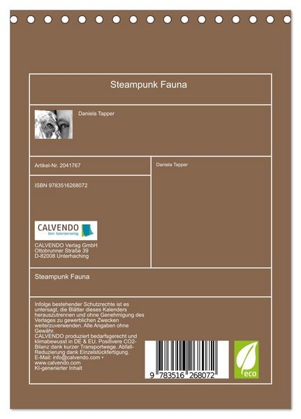 Produktbild: Steampunk Fauna (Tischkalender 2026 DIN A5 hoch), CALVENDO Monatskalender
