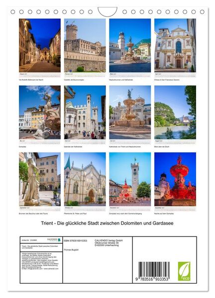 Produktbild: Trient - Die gl&uuml;ckliche Stadt zwischen Dolomiten und Gardasee (Wandkalender 2027 DIN A4 hoch), CALVENDO Monatskalender