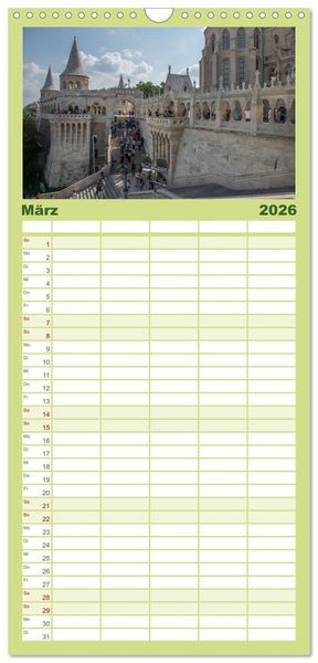 Produktbild: Familienplaner 2026 - Budapest: zwischen Parlamentsgeb&auml;ude und Burgpalast mit 5 Spalten (Wandkalender, 21 x 45 cm) CALVENDO