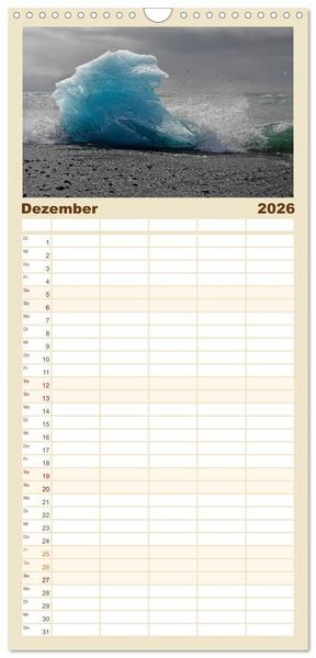Produktbild: Familienplaner 2026 - Island - Land zwischen Feuer und Eis mit 5 Spalten (Wandkalender, 21 x 45 cm) CALVENDO