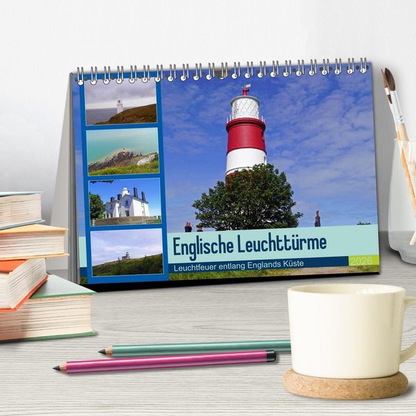 Produktbild: Englische Leuchtt&uuml;rme - Leuchtfeuer entlang Englands K&uuml;ste (Tischkalender 2026 DIN A5 quer), CALVENDO Monatskalender