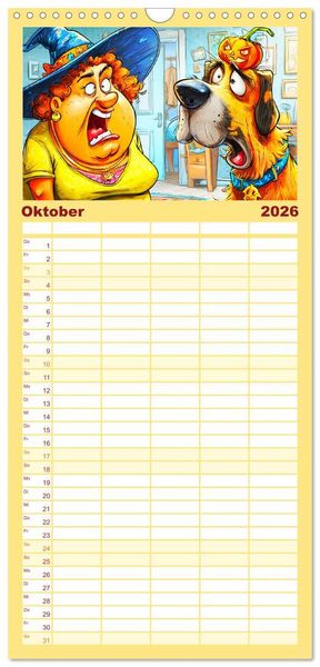 Produktbild: Familienplaner 2026 - Frauchen und Hund. Witzige Cartoons vom t&auml;glichen Chaos mit 5 Spalten (Wandkalender, 21 x 45 cm) CALVENDO