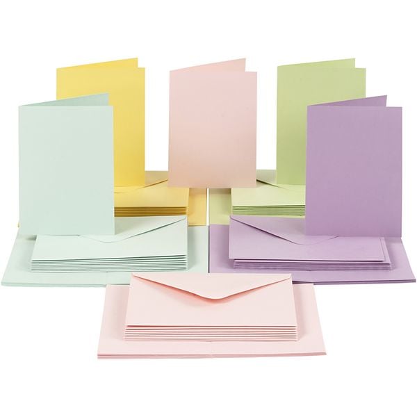 Produktbild: Creativ Company - Karten & Kuverts, Kartengr&ouml;&szlig;e 10,5x15 cm, Umschlaggr&ouml;&szlig;e 11,5x16,5 cm, 110+220 g, Pastellfarben, 25 Sets