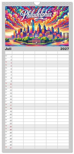 Produktbild: Familienplaner 2027 - Stadtansichten der USA in Tusche mit 5 Spalten (Wandkalender, 21 x 45 cm) CALVENDO