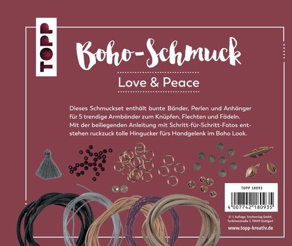 Produktbild: Boho-Schmuckset Love & Peace (Dunkelrot/Grau)