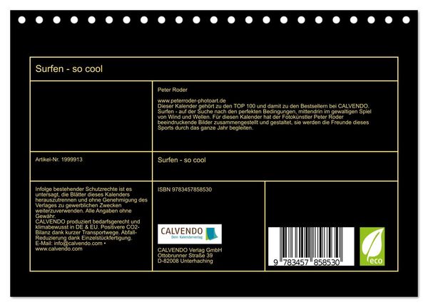 Produktbild: Surfen - so cool (Tischkalender 2026 DIN A5 quer), CALVENDO Monatskalender