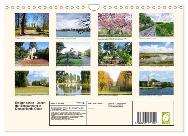 Produktbild: Einfach sch&ouml;n - Oasen der Entspannung in Deutschlands Osten (Wandkalender 2026 DIN A4 quer), CALVENDO Monatskalender