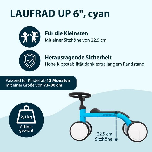 Produktbild: HUDORA 10917 - Laufrad Up 6 cyan/midnight, f&uuml;r Kinder ab 12 Monaten