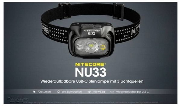 Produktbild: NiteCore NU33 LED Stirnlampe akkubetrieben 200lm 147h NC-NU33