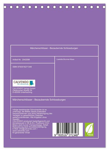 Produktbild: M&auml;rchenschl&ouml;sser - Bezaubernde Schlossburgen (Tischkalender 2026 DIN A5 hoch), CALVENDO Monatskalender