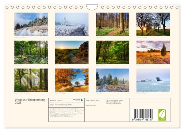 Produktbild: Wege zur Entspannung 2026 (Wandkalender 2026 DIN A4 quer), CALVENDO Monatskalender