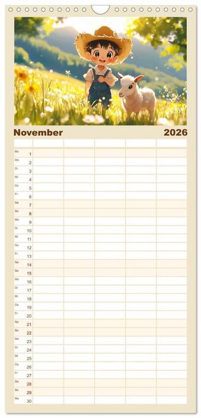 Produktbild: Familienplaner 2026 - Kleine Farmer. Niedliche Jungs mit ihren tierischen Freunden mit 5 Spalten (Wandkalender, 21 x 45 cm) CALVENDO