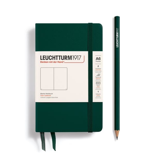 Produktbild: LEUCHTTURM1917 Notizbuch Pocket (A6), Hardcover, 187 nummerierte Seiten, Forest Green, Blanko