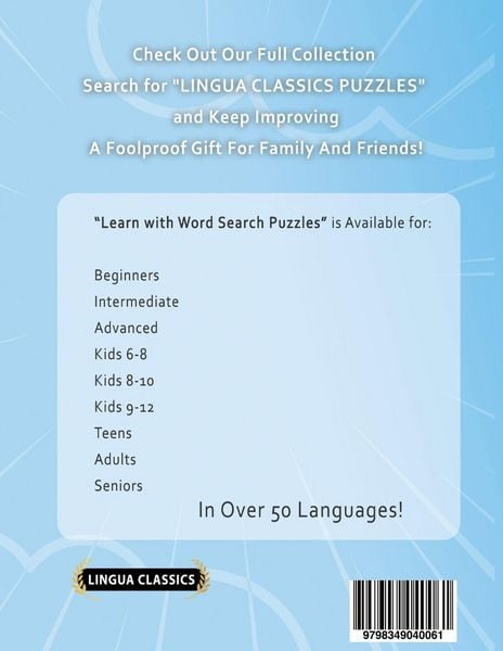 Produktbild: LEARN SWEDISH WITH WORD SEARCH PUZZLES FOR BEGINNERS - Discover How to Improve Foreign Language Skills with a Fun Vocabulary Builder. Find 2000 Words