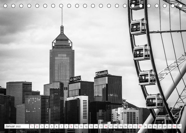 Produktbild: Hongkong - Die Metropole am s&uuml;dchinesischen Meer in Schwarzwei&szlig; (Tischkalender 2022 DIN A5 quer)
