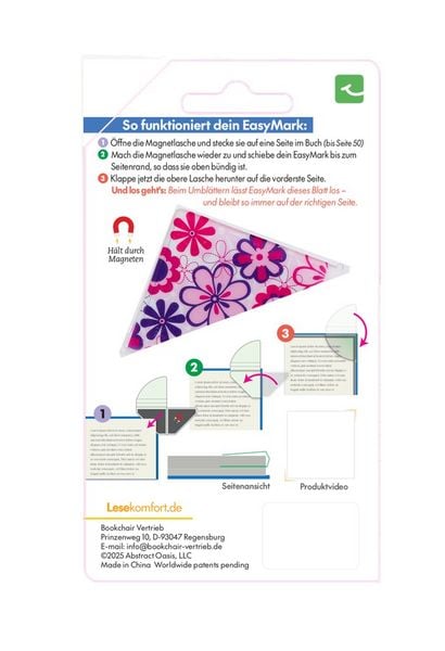 Produktbild: Easymark Pink Flowers - Dein smartes Magnet-Lesezeichen