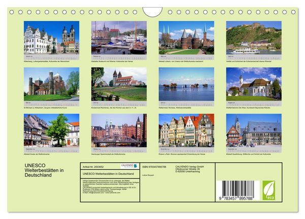 Produktbild: UNESCO Welterbest&auml;tten in Deutschland (Wandkalender 2026 DIN A4 quer), CALVENDO Monatskalender
