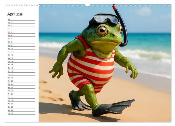 Produktbild: Frosch am Strand - Sommer, Sonne, gr&uuml;ne Haut (Wandkalender 2026 DIN A2 quer), CALVENDO Monatskalender