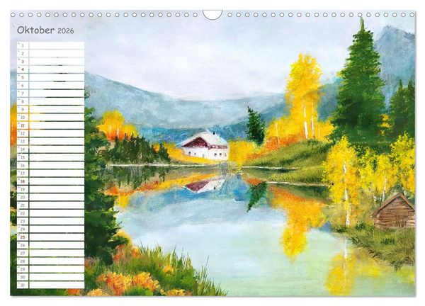 Produktbild: Gemalte Herbsttr&auml;ume - Eine malerische Reise in bunte Herbstlandschaften (Wandkalender 2026 DIN A3 quer), CALVENDO Monatskalender