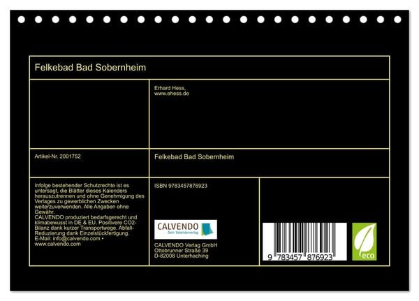 Produktbild: Felkebad Bad Sobernheim (Tischkalender 2026 DIN A5 quer), CALVENDO Monatskalender