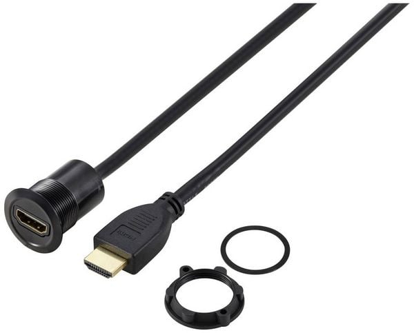 Produktbild: TRU COMPONENTS TC-11980468 HDMI Panel-Adapter Buchse HDMI-Buchse - HDMI-Stecker Schwarz Polzahl: 1 Kabell&auml;nge: 90 cm Inhalt: 1 St.