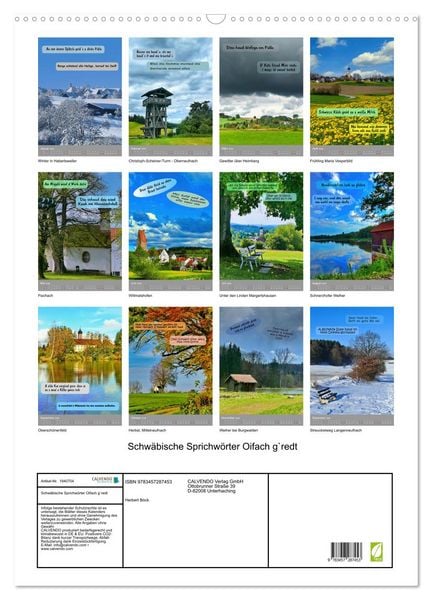 Produktbild: Schw&auml;bische Sprichw&ouml;rter Oifach g`redt (Wandkalender 2026 DIN A2 hoch), CALVENDO Monatskalender