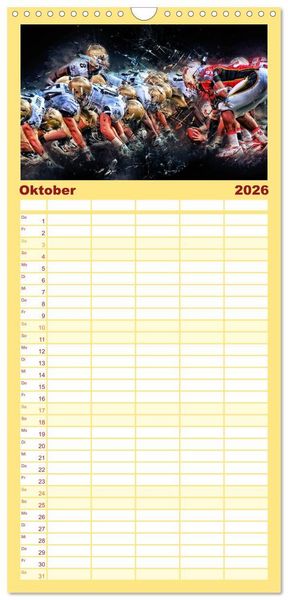 Produktbild: Familienplaner 2026 - American Football - so cool mit 5 Spalten (Wandkalender, 21 x 45 cm) CALVENDO
