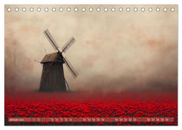 Produktbild: Windgefl&uuml;ster-M&uuml;hlenimpressionen (Tischkalender 2026 DIN A5 quer), CALVENDO Monatskalender