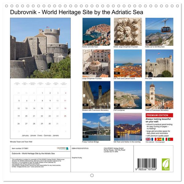 Produktbild: Dubrovnik - World Heritage Site by the Adriatic Sea (Wall Calendar 2026 12 &times; 12 Inch) CALVENDO 12 Month Wall Calendar