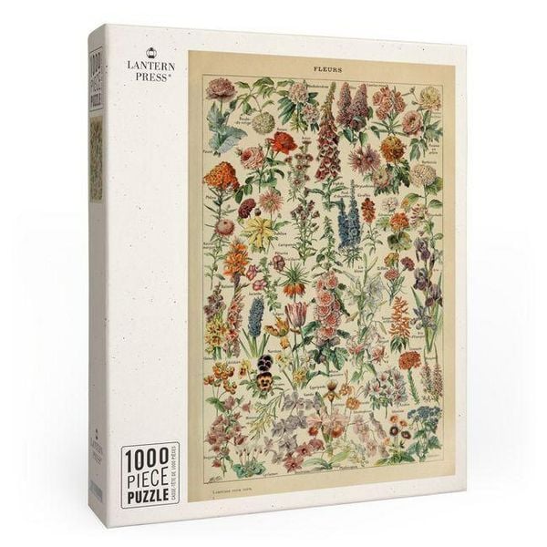 Assorted Flowers - E - Vintage Bookplate - Adolphe Millot Artwork - 1000 Piece Puzzle