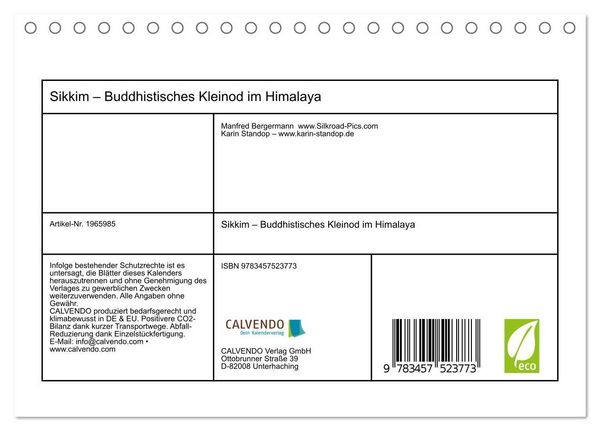 Produktbild: Sikkim &ndash; Buddhistisches Kleinod im Himalaya (Tischkalender 2026 DIN A5 quer), CALVENDO Monatskalender