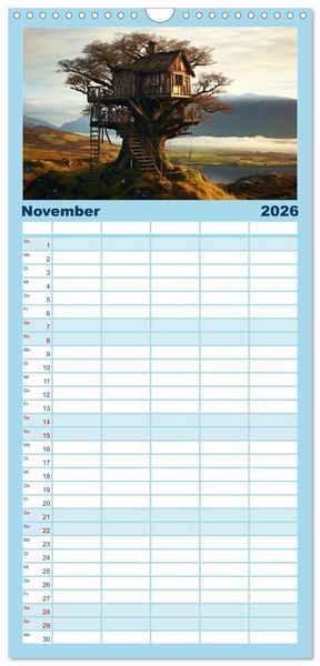 Produktbild: Familienplaner 2026 - Baumh&auml;user - Traumhafte Luftschl&ouml;sser mit 5 Spalten (Wandkalender, 21 x 45 cm) CALVENDO