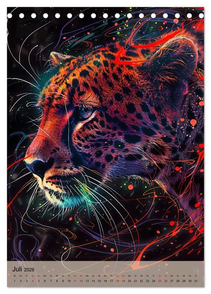 Produktbild: Raubkatzen - Geschmeidige J&auml;ger im Neonlicht (Tischkalender 2026 DIN A5 hoch), CALVENDO Monatskalender