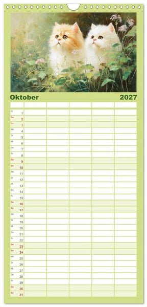 Produktbild: Familienplaner 2027 - Perserkatzen. Flauschige Momente in kunstvoller &Ouml;loptik mit 5 Spalten (Wandkalender, 21 x 45 cm) CALVENDO