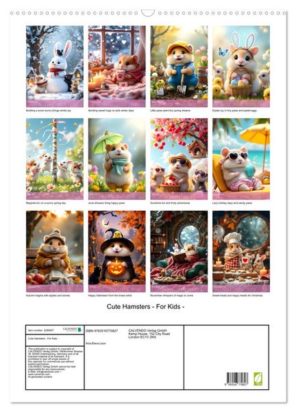Produktbild: Cute Hamsters - For Kids - (Wall Calendar 2027 DIN A2 portrait), CALVENDO 12 Month Wall Calendar