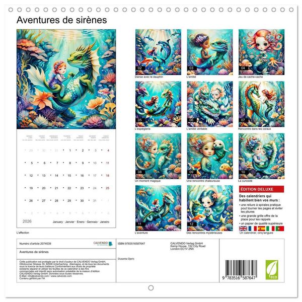 Produktbild: Aventures de sir&egrave;nes (Calendrier mural carr&eacute; 2026 30x30 cm) Calendrier double avec une page pour vos prises de notes