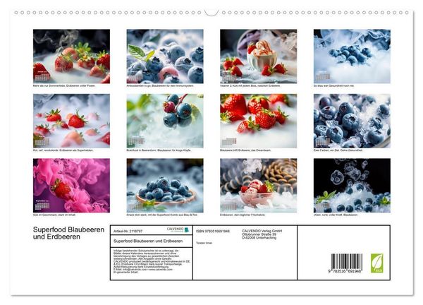 Produktbild: Superfood Blaubeeren und Erdbeeren (hochwertiger Premium Wandkalender 2026 DIN A2 quer), Kunstdruck in Hochglanz