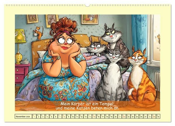 Produktbild: Katzen und Frauen. Lustige Cartoons vom t&auml;glichen Chaos (hochwertiger Premium Wandkalender 2026 DIN A2 quer), Kunstdruck in Hochglanz