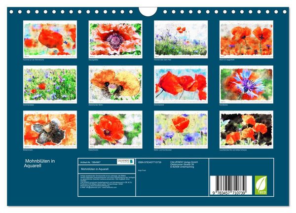 Produktbild: Mohnbl&uuml;ten in Aquarell (Wandkalender 2026 DIN A4 quer), CALVENDO Monatskalender