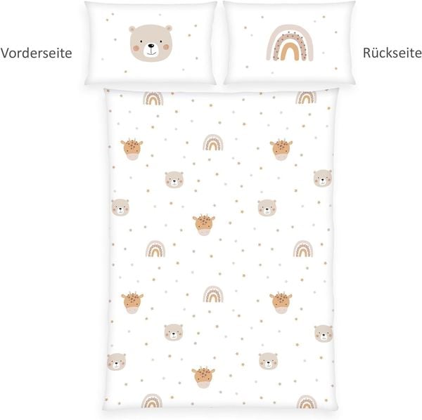 Herding 2685359063 - babybest® Flanell-Bettwäsche, Little Friends, Baumwolle, 40x60/100x135 cm