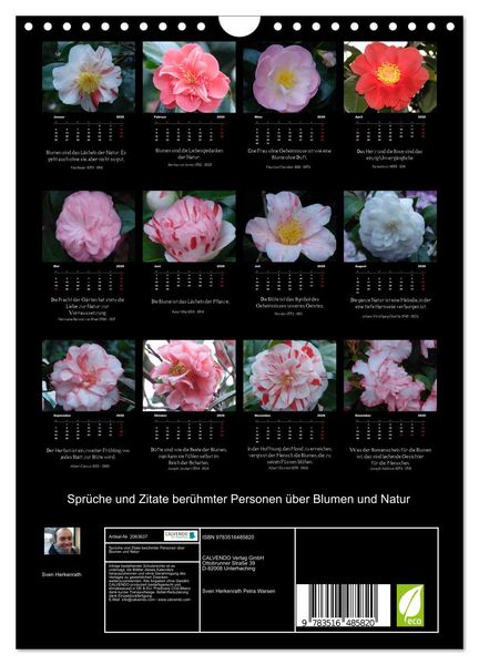 Produktbild: Spr&uuml;che und Zitate ber&uuml;hmter Personen &uuml;ber Blumen und Natur (Wandkalender 2026 DIN A4 hoch), CALVENDO Monatskalender