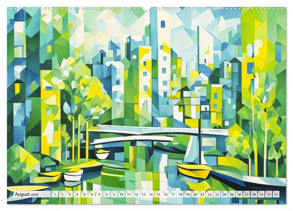 Produktbild: Kubistische Stadtlandschaften - Geometrische Urban Art am Wasser (Wandkalender 2026 DIN A2 quer), CALVENDO Monatskalender