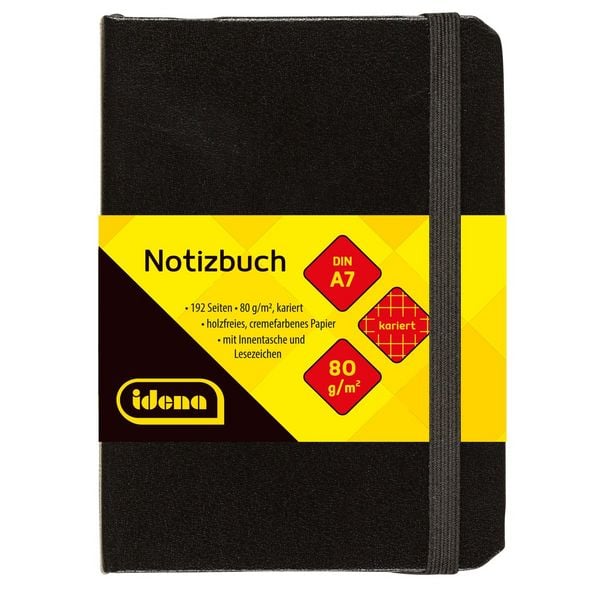 Produktbild: Idena Notizbuch 80g/m&sup2; kariert schwarz DIN A7 192 Seiten