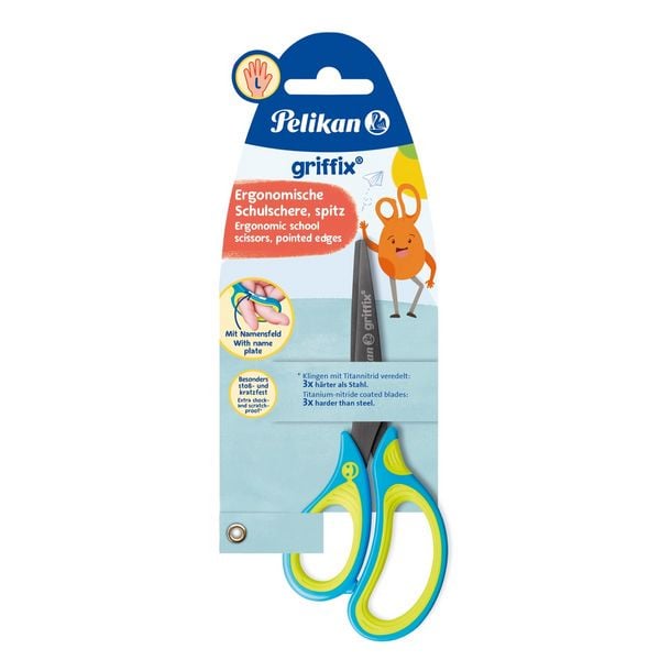 Pelikan Schere griffix Schule, Neon Fresh Blue, Linkshänder, Spitz 15 cm